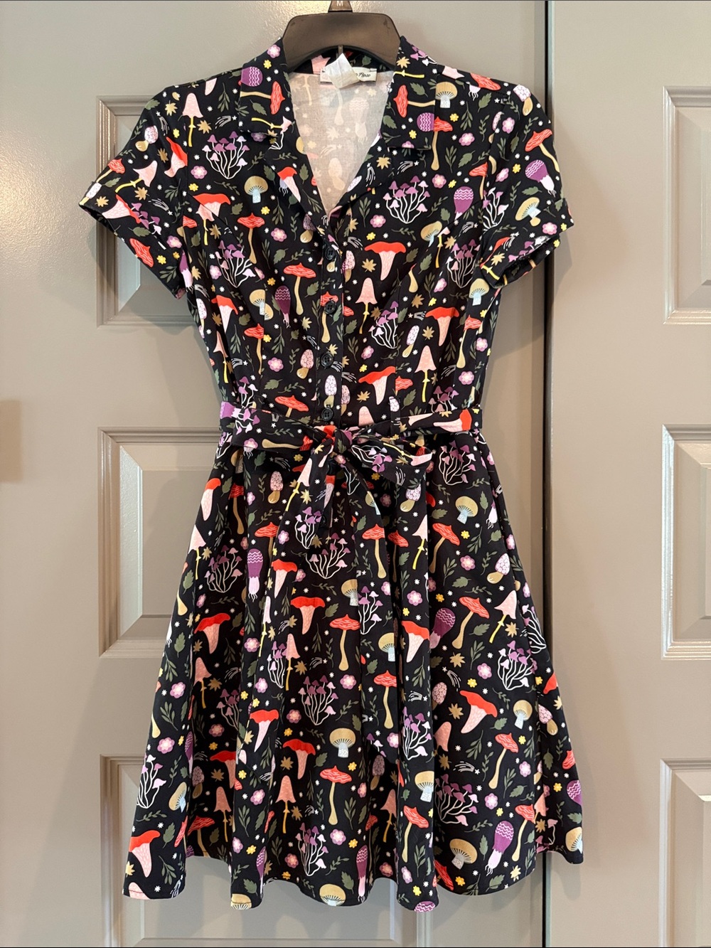 Eva Rose Black Dress with Colorful Mushroom & Floral Print